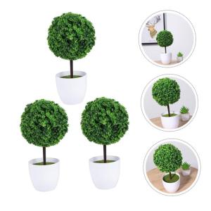 3St Topfpflanze künstliche Pflanzenkugeln Mini-künstliche Pflanzen Topfkugeln Bonsai kunstpflanze kunstplflanze Simulation Grasball Kirschkugel aus Kunststoff Plastik Green