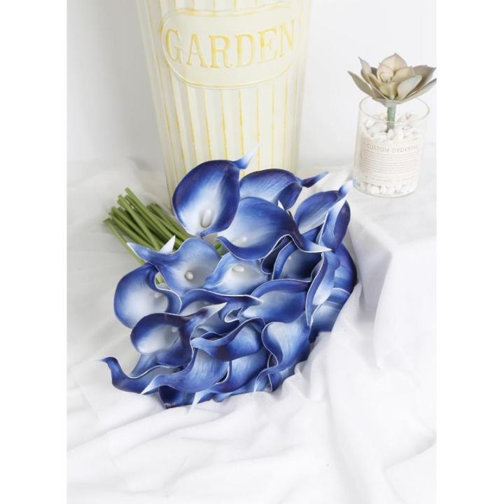 Blaue künstliche Calla-Lilien, fühlen sich echt an, blaue Calla-Lilien, Kunstblumen, Arrangement, Blumenstrauß für Zuhause, Garten, Büro, Party, Hochzeit, Blumenstrauß, Tafel