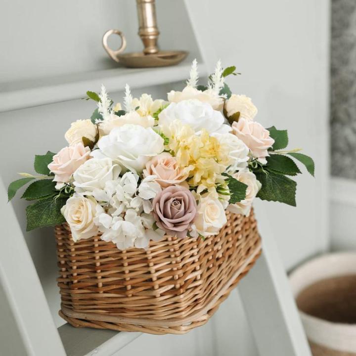 witte zijde kunstmatige reten combo pioenroos bloem voor doe-het-zelf bruiloft bruidsboeket feest huisdecoraties (wit)