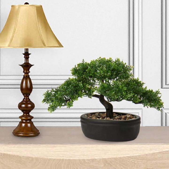 Kunstbonsai Natuurgetrouwe kunstplant, kunstboom, bonsai, ceder, grenen, podocarpus, plastic plant, kunstplant met keramische pot in zwart, voor badkamerdecoratie, desktop, kantoor