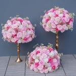 Rosa Rose Babysbreath Blume Ball Centerpiece für Hochzeit Tisch Deko Event Bühne Gang Flool Floral Arrangement Bouquet Supplies (50cm)