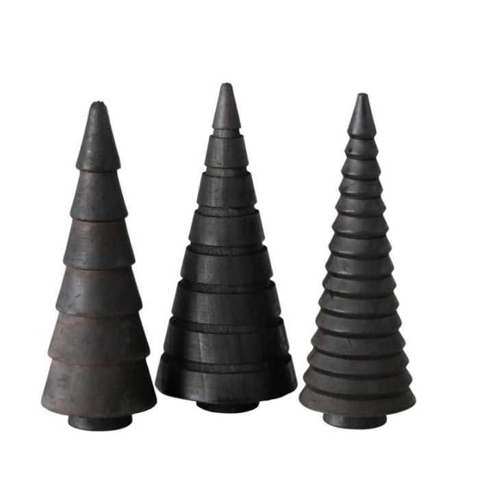Houten decoratieve dennenbomen set van 3 15 cm om neer te zetten - zwart - kerstboomfiguur van grenen voor winterdecoratie - kerstboomdecoratie standaard tafeldecoratie raamdecorat