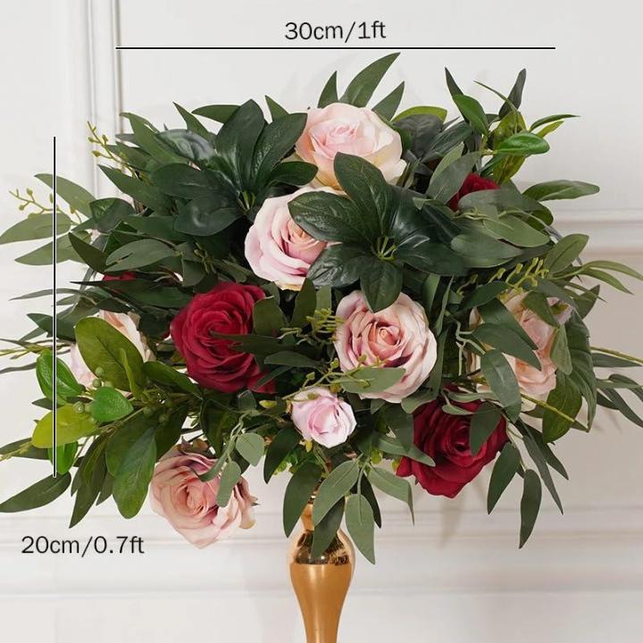 Rosa Rot Rose Grün Blätter Blume Ball Hochzeit Tisch Centerpices Dekor Blumenarrangement Event Requisiten Fenster Display (30cm/11.8in)