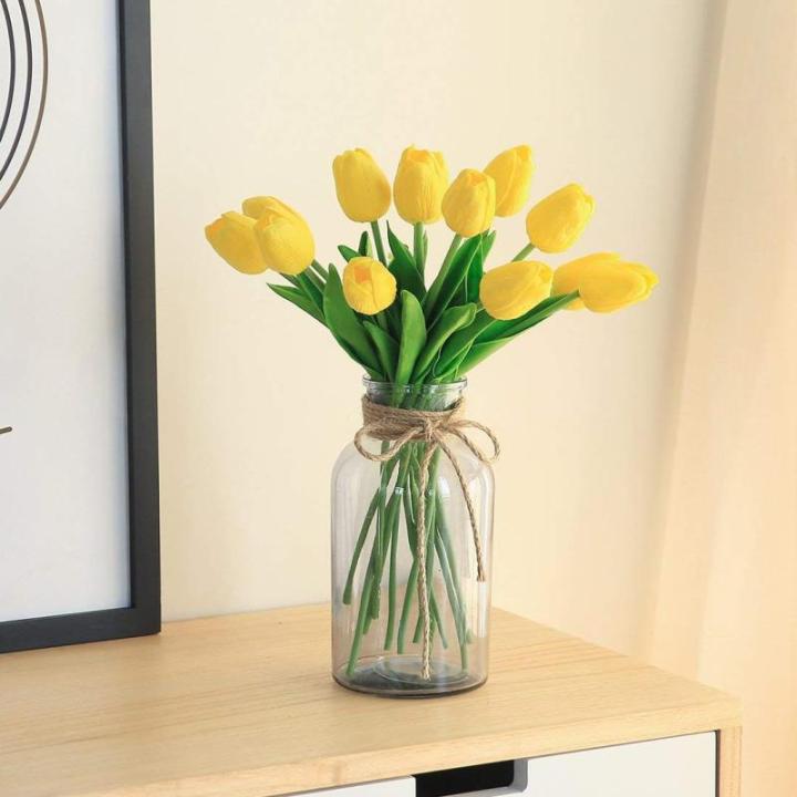 20 stuks PU Real Touch Latex Kunstmatige tulpen neptulpen bloemen boeketten bloemenarrangement voor huis kamer bruiloftsboeket middenstuk, geel
