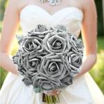 Künstliche Rosen Blume, 25 Stück Schaumrosen Fake Rosen mit Stielen für Hochzeit Blumensträuße Braut Babydusche Party Zuhause Dekoration, Silbrig