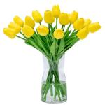 20 stuks PU Real Touch Latex Kunstmatige tulpen neptulpen bloemen boeketten bloemenarrangement voor huis kamer bruiloftsboeket middenstuk, geel