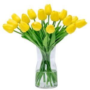 20 stuks PU Real Touch Latex Kunstmatige tulpen neptulpen bloemen boeketten bloemenarrangement voor huis kamer bruiloftsboeket middenstuk, geel