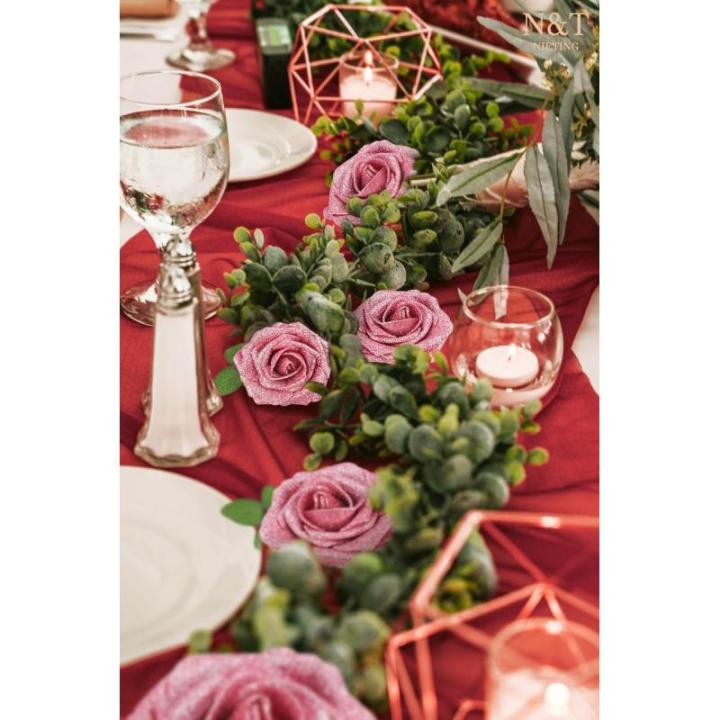 Kunstglitterbloemen, 25 stuks kunstrozen, doe-het-zelf bloemen met steel, voor bruiloft, boeketten, middenstukken, arrangement, feest, babyshower en woondecoratie (roze)