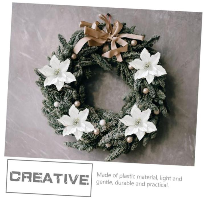 15St Weihnachtsblume Hohle Weihnachtssternblume Künstliche Blumen des Weihnachtssterns künstliche blüten Artificial Simulationsblume Weihnachtsbaumblume Plastik Silver