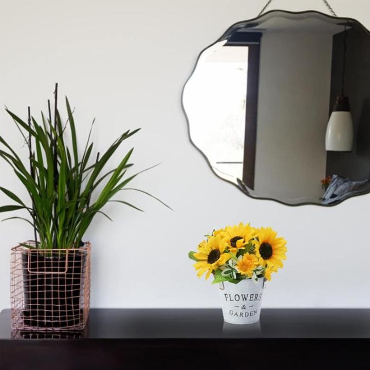 Kunstplant Zonnebloemen, Decoratieve in Pot Metaal, Nep Groene Potplanten, Mini Kunstmatige Zonnebloemen Bureauplanten, Klein Binnen Buiten Decor Huis Kantoor Keuken Tuin