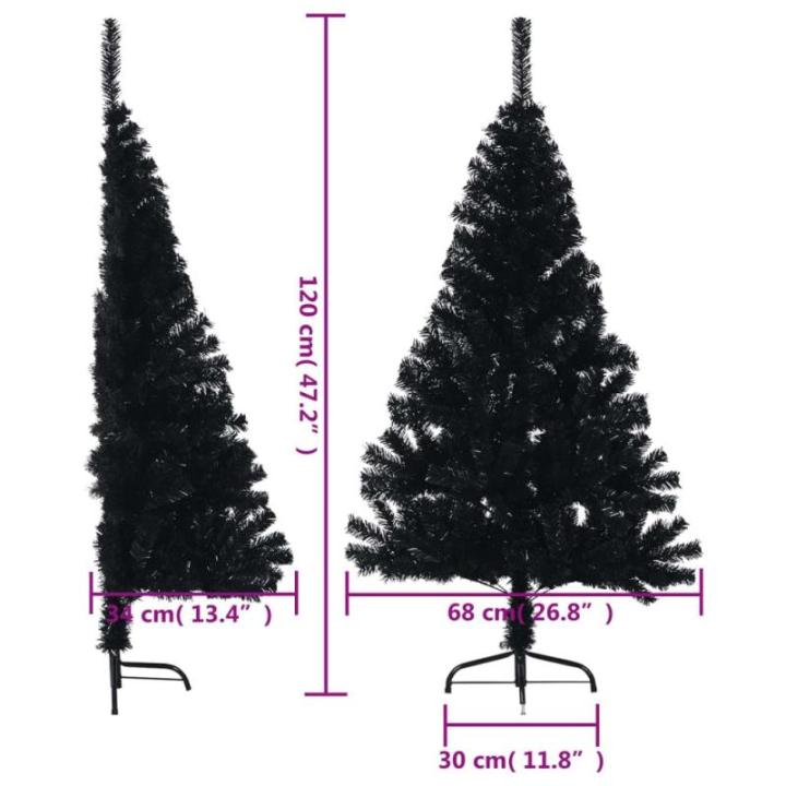Kunstkerstboom met standaard, hoge kunstkerstboom, 120 cm hoog, kerstdecoratie van pvc en staal, zwart