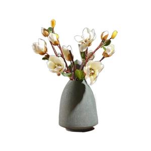 Kunstblumen Künstliche Retro-Magnolienblume mit Vase – Seidensimulationsblüte für Zuhause, Veranda und Event-Dekoration – lebensecht für jeden Anlass