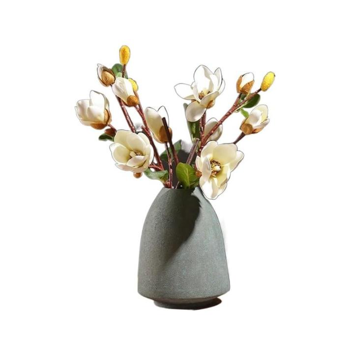 Kunstblumen Künstliche Retro-Magnolienblume mit Vase – Seidensimulationsblüte für Zuhause, Veranda und Event-Dekoration – lebensecht für jeden Anlass
