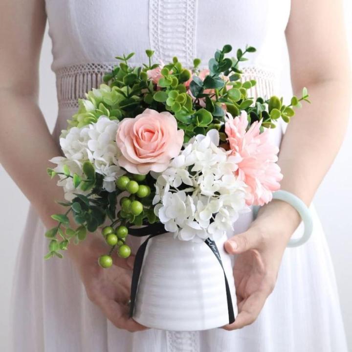 Kunstblumen Künstliche Blumen im Topf, Kunstblumen-Arrangement mit Keramikvase für Zuhause, Büro, Küche, Schlafzimmer, Hochzeitsdekoration für jeden Anlass