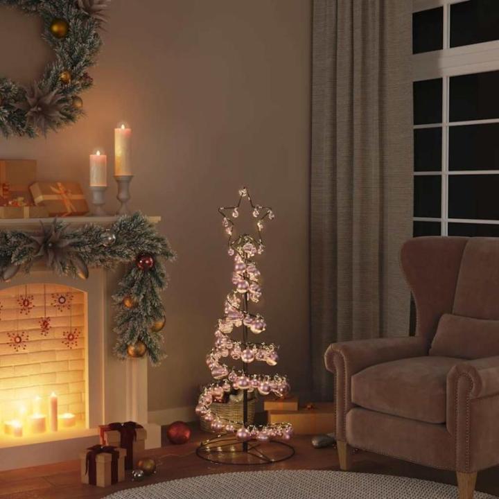 Kerstboom kegelvorm met ballen 80 leds warm wit 120 cm