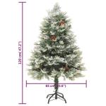 Künstlicher Weihnachtsbaum mit LED Beleuchtung Weihnachtsbaum mit Schnee mit Tannenzapfen Grün und Weiß PVC 120 x 65 cm