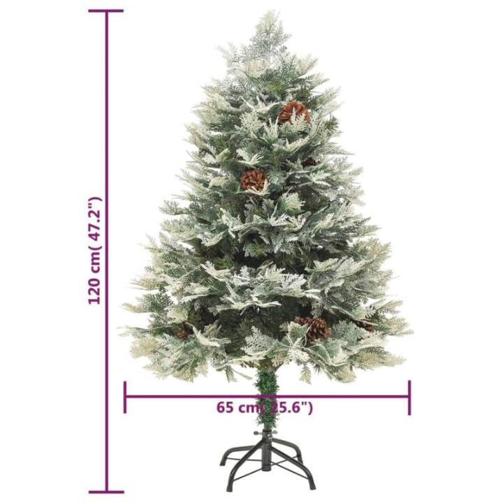 Künstlicher Weihnachtsbaum mit LED Beleuchtung Weihnachtsbaum mit Schnee mit Tannenzapfen Grün und Weiß PVC 120 x 65 cm