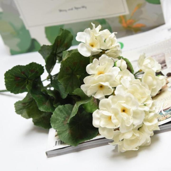 Gefälschte Geranien Blumen Kunstpflanze Blume Geranie Busch Blumen Künstliche Flora Pflanze Home Dekorative Accessoires Künstliche Pflanzen (Weiß)