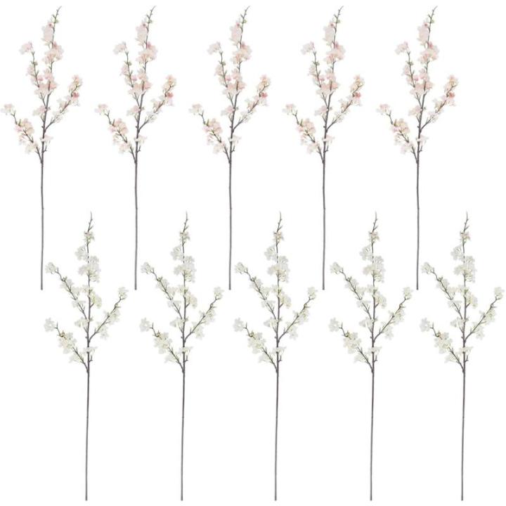 Faux Cherry Blossom Zweige 5pcs 39 Zoll realistische Kirschblütenstiele mit 4 Stielen Seidenkirschblütenblumenzweige für Vase Lange Stiele falsche Blüten Vase -Arrangements Wei