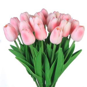 , , tulp, latex materiaal, voelt echt aan voor bruiloftskamer, thuis, hotel, feestdecoratie en doe-het-zelf decoratie (roze, 20 stuks)