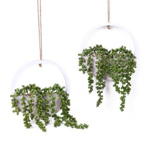 Kunstvetplanten, 2 stuks, hangende parelketting, plantenmand, kunstbloem, plant, voor binnen en buiten, bruiloft, feest, huis, tuin, wanddecoratie