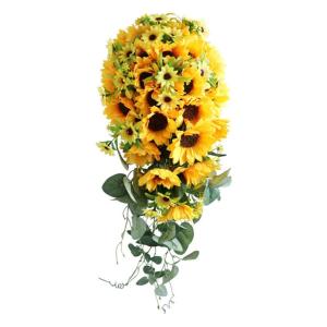 Hochzeit Künstliche Sonnenblumen Braut Bouquet Perle Griff Wasserfall Hält Blume