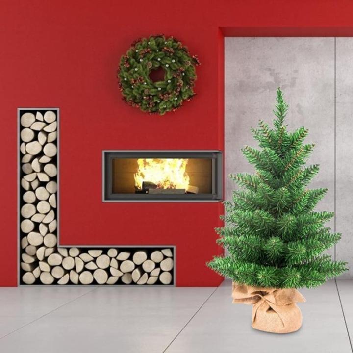 Kunstmatige mini kerstboom tafelblad mini kerstboom ornamenten 60 cm kunstmatige kerstboom met linnen basis perfect voor raam familie verzamelen tuin (#1)