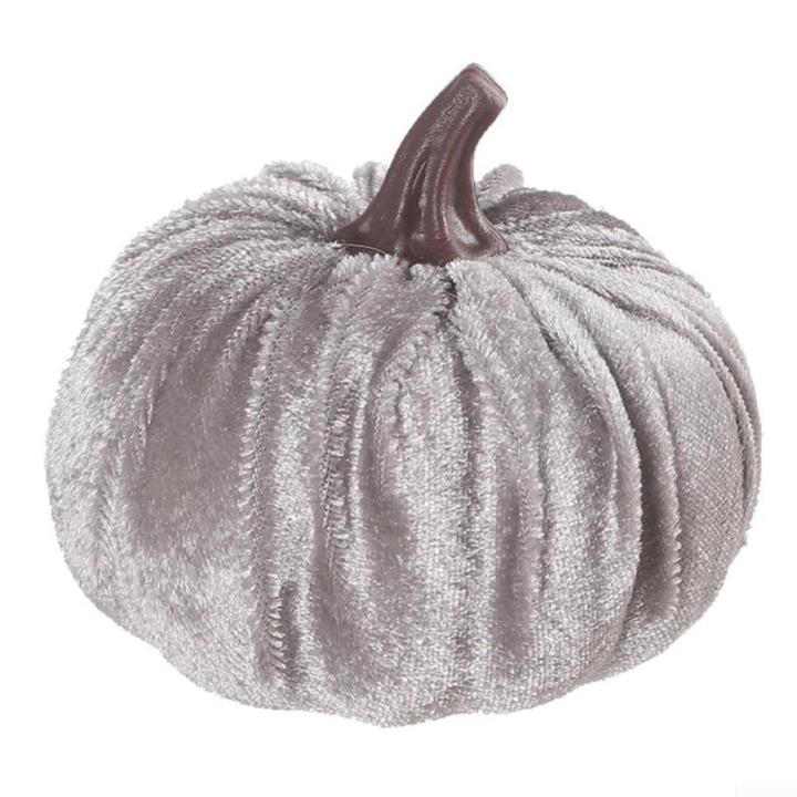 Kunstkürbisse aus Samt für Herbstdekoration für Thanksgiving und Halloween-Feiern (grau)