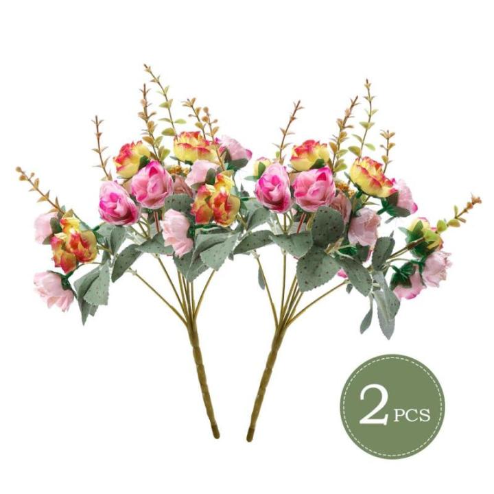 21 kunstzijden rozen, 2 bundels , decoratieve kleine boeketten , kunstboeket, realistisch plastic boeket voor huis, feest, taartdecoratie