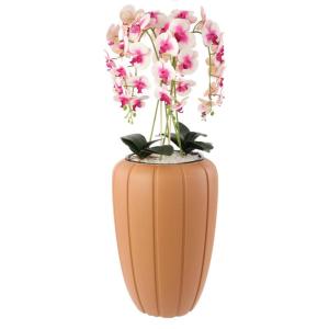 Kunstorchidee cascade boeket crèmerosa in pot, terracotta, 112 cm hoog, rubberen bloemen, 5 scheuten, decoratie voor thuiskantoor