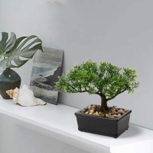 Kunstbonsai Natuurgetrouwe kunstplant, kunstboom, bonsai, ceder, grenen, podocarpus, plastic plant, kunstplant met keramische pot in zwart, voor badkamerdecoratie, desktop, kantoor
