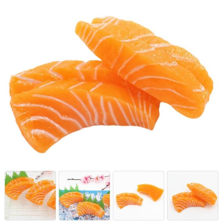 6 stuks model zalmfilet vlees fotografie rekwisiet voedsel speelgoed gesimuleerde zalmschijf keukendecoratie en accessoires sashimi schijf model Japan kind PVC sushi