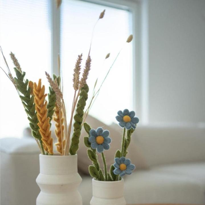 Gry & SIF Kunstgraantakken van vilt, flexibele steel, decoratieve tak, kunsttak, rogge, tarwegras, tarwebloem in scandi-stijl, herfstdecoratie, handgemaakt, Fairtrade I 43 cm, 3 x 