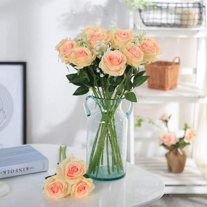10 stuks zijden kunstrozen bloemen bruidsboeket (champagne)