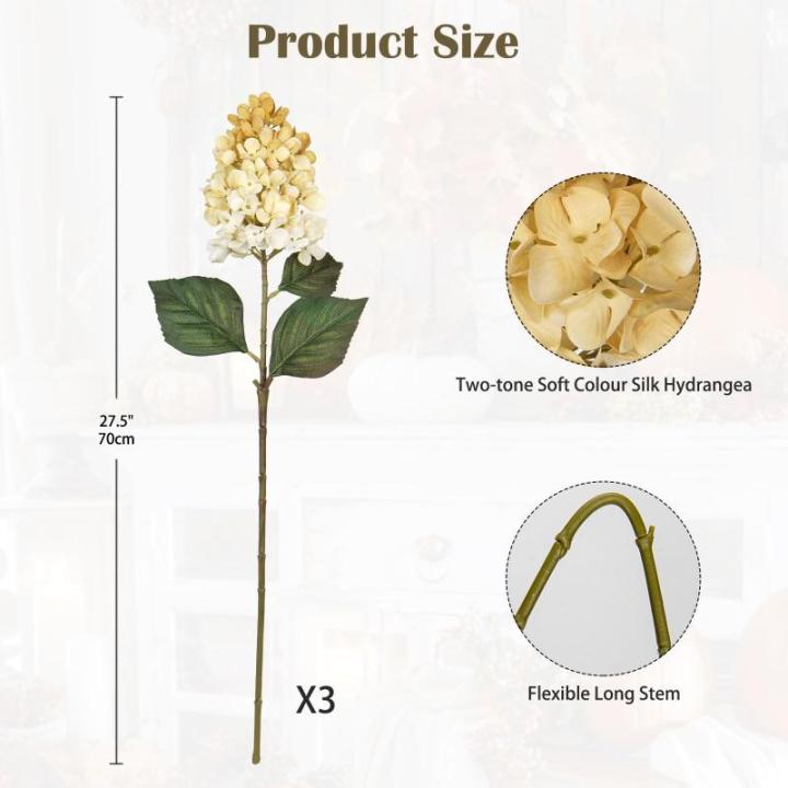3 stuks voor de herfst nephortensia zijden bloemen 27,5 inch hoge kunstmatige hortensia, antieke witte kunstbloem zijden hortensia lange steel voor bloemschikking herfstdecoraties