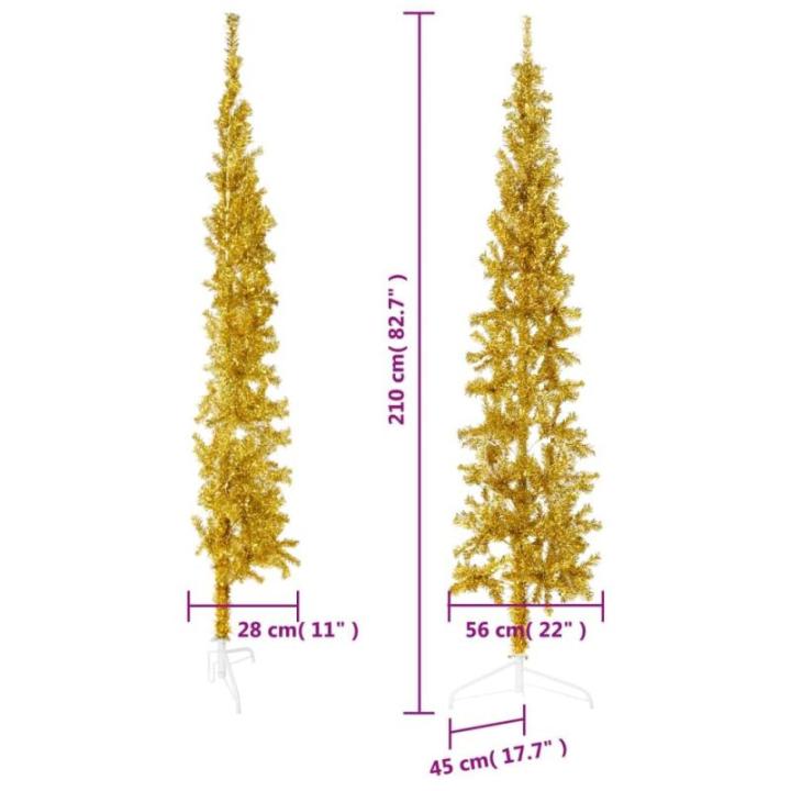 Künstlicher Weihnachtsbaum Golden 210 cm Höhe PVC-Material Halb-Weihnachtsbaum Platzsparend Wand Christbaum Innen- und Außenbereich Wirtschaftliche Weihnachtsdekoration Festlich
