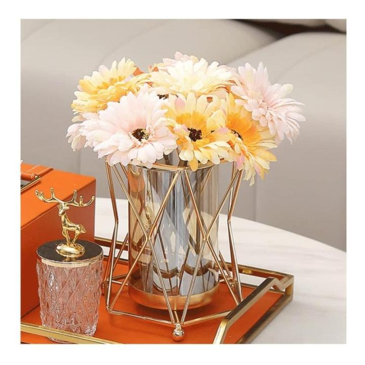 Kunstblumen Künstliche Blumen mit Metallrahmen, Glasvase, Blumenarrangement für Tischdekoration, Home Office, Hochzeitsdekoration für jeden Anlass