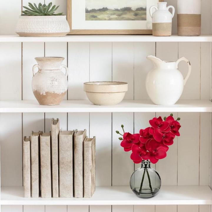 2 stuks rode kunstorchideeën, met zwarte glazen vaas, kunstplant, decoratie, orchideeën, kunstbloemen in vaas met echte touch, kunstorchideeën, kunstbonsai voor hotel, woonkamer