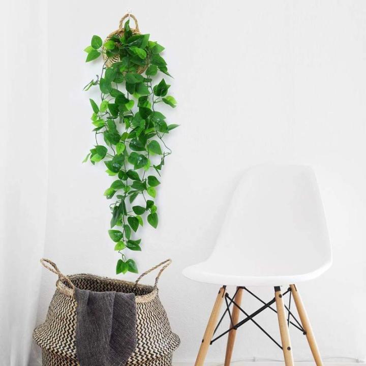 Kunstmatige hangplanten met houten mand, 107 cm kunstmatige hangplanten in potten voor kantoor, keuken, tuin, feest, wanddecoratie (klimop)