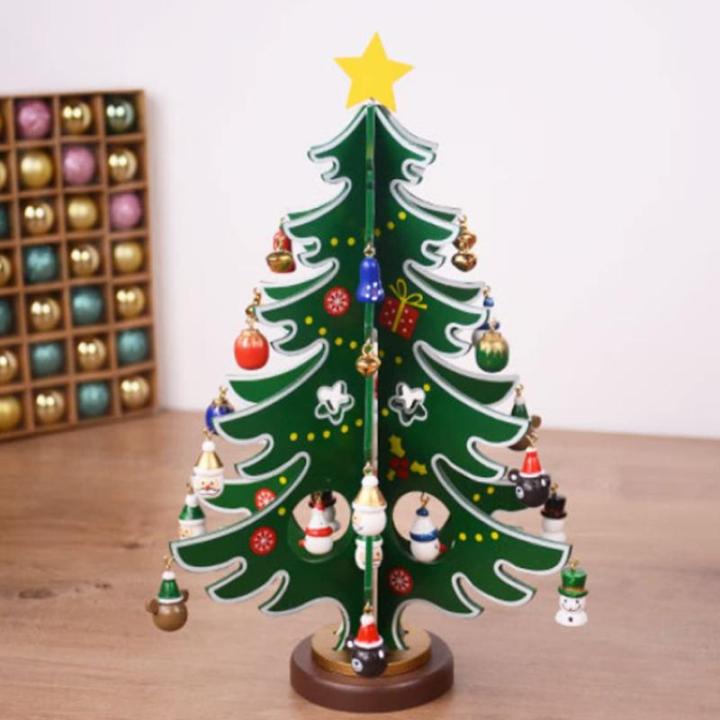 Kerst-tafeltop -decors, mini tafel kerstboom hout kerstboom ornamenten tafelbureau decoratie medium