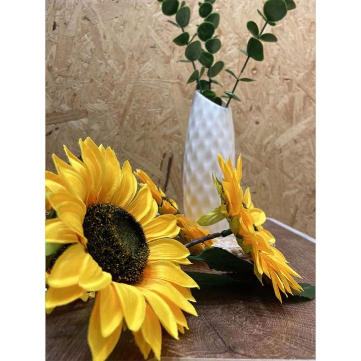 Kunstblumen Künstlicher Sonnenblumenstrauß, realistische Seidensonnenblumen mit grünen Blättern, künstliche Blumen in Keramikgefäßen für Partys für jeden Anlass