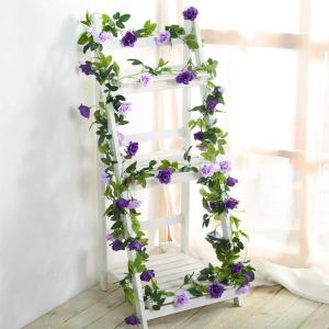 2 stuks 240 cm lange tweekleurige kunstrozenslinger-ranken, hangende zijden bloemen, voor buiten- en binnen, bruiloft- en muurdecoratie (paars)