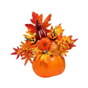 Halloween-Kürbisse, Ahornblätter, Ornament, Herbsternte, Dekor, neuartiges dekoratives Handwerk, Esstisch-Mittelstück für Geschäft und Büro, Style F