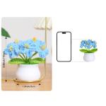 Kunstbloem, gehaakte bloemen, potplant, mini gebreide bloempot, kleine handgemaakte gehaakte bloem voor thuiskantoor tafeldecoratie, cadeau voor haar Valentijnsdag (1, blauwe bloem