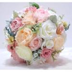 Hochzeitsbrautstrauß mit künstlichen Blumen, Hochzeitsstrauß, Hochzeitsbrautsimulation mit Rosen, Fotoshooting mit künstlichen Blumen(Pink)