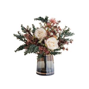 Kunstblumen Künstliche Blumensträuße für den Innenbereich – Simulationsblumen aus Seide in Einer Glasvase für Tisch- und Wohnzimmerdekoration, künstliche Pflanzen für jede
