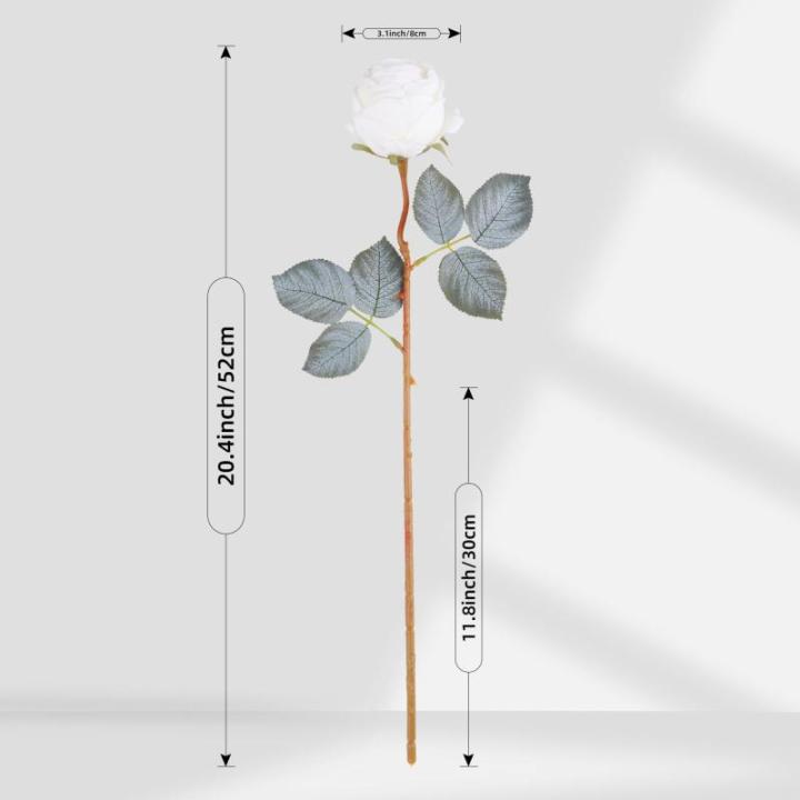 10 stuks witte kunstrozen, 50 cm, lang, enkele roos, kunstbloem, zijden bloesem, roos, realistische bloem voor tafel, kantoor, feest, bruiloft, woondecoratie (wit, 10 stuks)