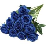 Kunstmatige Zijde Roos Bloem Enkele Stam Levensechte Nep Roos voor Bruiloft Boeket Bloemenarrangementen Huis Feest Bloemstuk Decoratie, 10 stuks (Blauw)