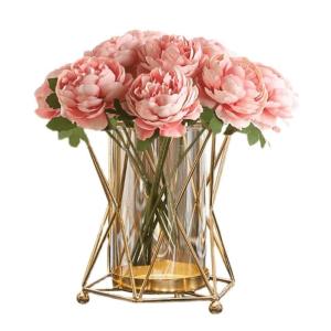 Kunstblumen Künstliche Blumen mit Metallrahmen, Glasvase, Blumenarrangement für Tischdekoration, Home Office, Hochzeitsdekoration für jeden Anlass