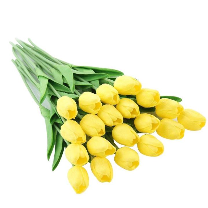 20 stuks PU Real Touch Latex Kunstmatige tulpen neptulpen bloemen boeketten bloemenarrangement voor huis kamer bruiloftsboeket middenstuk, geel
